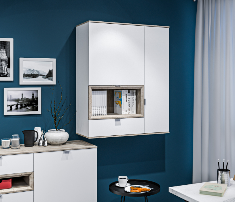 Настенные полки, Комод NAGOS СБ-3033 Белый Бриллиант,Дуб Риббек/Белый Бриллиант