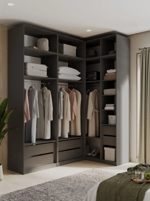 Шкафы, Угловой шкаф для одежды распашной с ящиками и антресолью, София, 2600х2100х1300мм