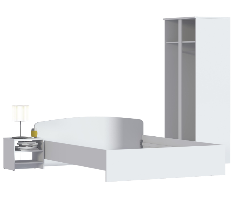 Спальные гарнитуры, Кито набор (кровать+шкаф+тумба) Белый