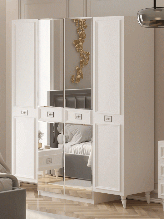 Шкафы распашные, Шкаф в спальню 4х дверный Валенсия (серебро)