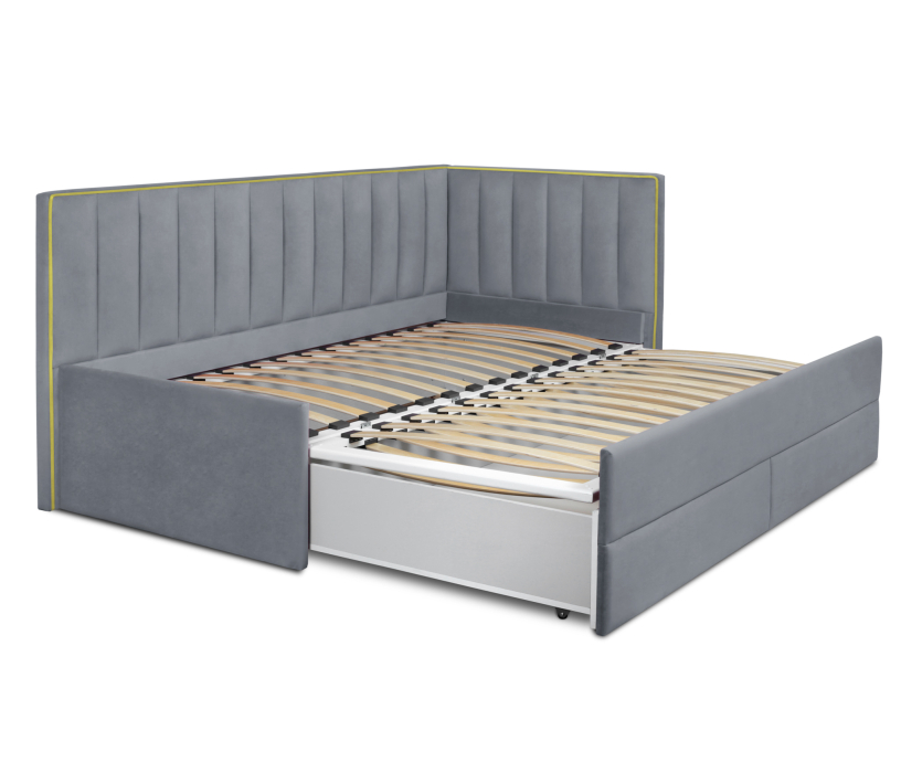 Мягкая кровать, Кровать угловая с дополнительным спальным местом Порше, микровелюр