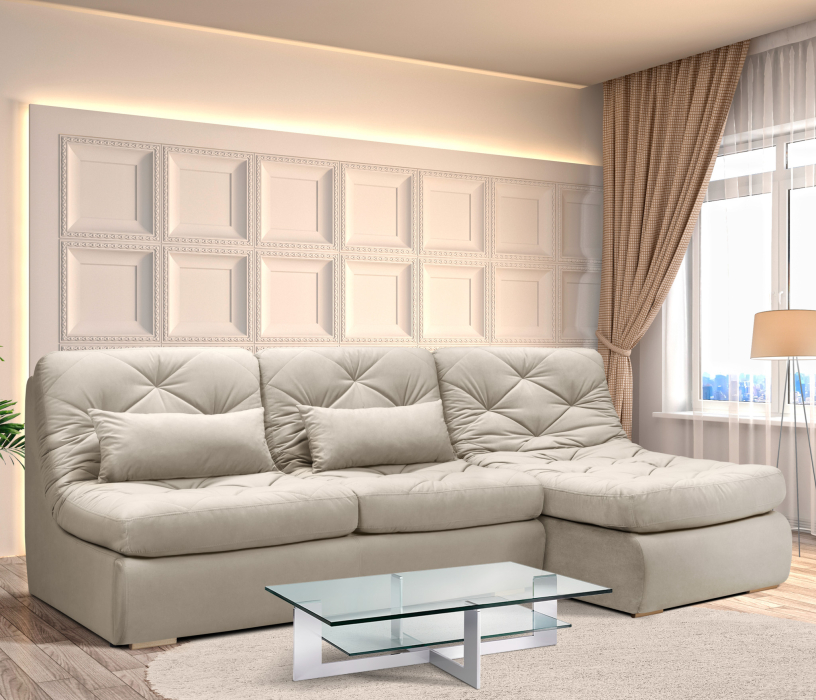 Диваны угловые в гостиную, Модульный угловой диван Борнео с оттоманкой со спальным местом, велюр