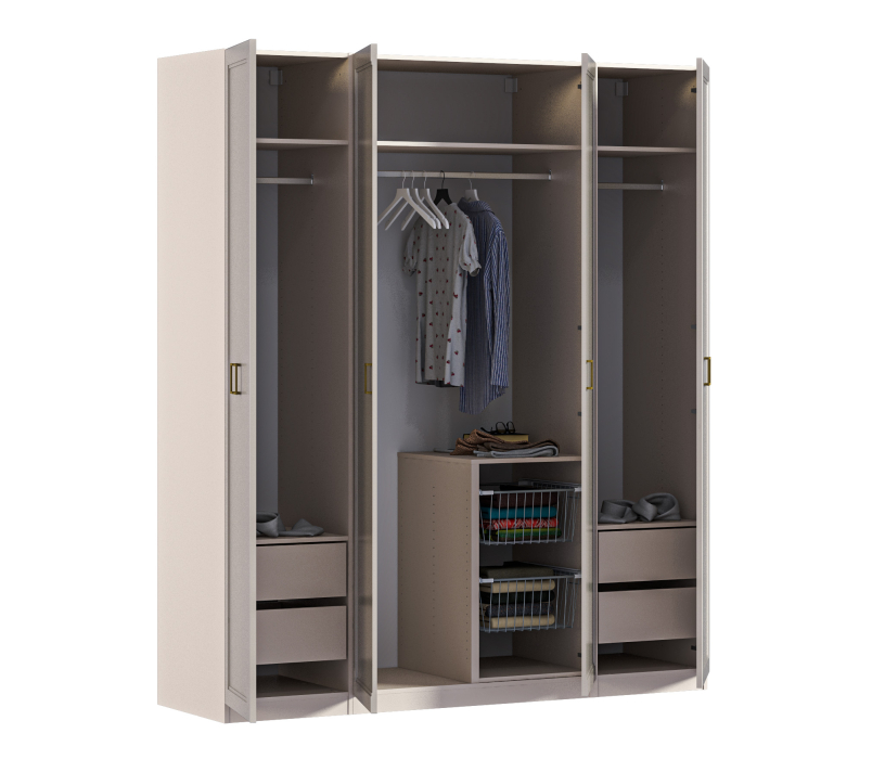 Для одежды, Шкаф Макс 4х дверный с фасадами Ассоль Кашемир серый