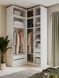 Угловой шкаф для одежды распашной с ящиками и антресолью, София, 2600х1300х1300мм