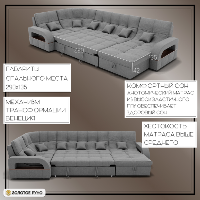 Диваны угловые в гостиную, П-образный диван Майами-4 ППУ, велюр