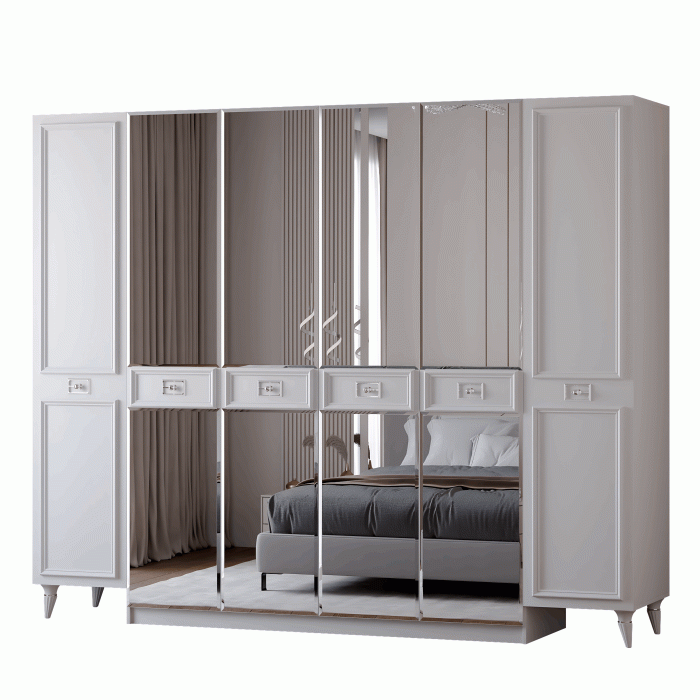 Шкафы распашные, Шкаф в спальню 6-ти дверный Валенсия (серебро)
