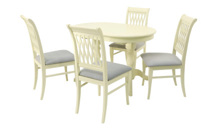 Обеденная группа стол Бизе со стульями Рич,слоновая кость, серый