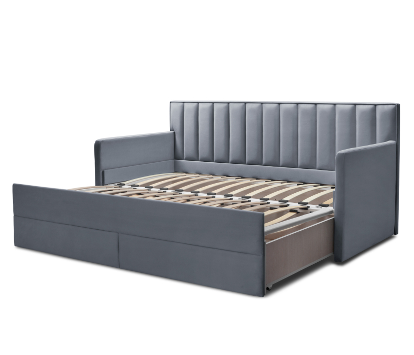 Мягкая кровать, Кровать с дополнительным спальным местом и боковинами Порше, микровелюр