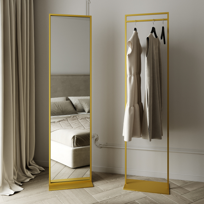 Зеркала в спальню, Дизайнерское напольное одностороннее зеркало GENGLASS Zeliso в металлической раме