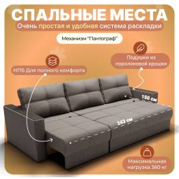 Угловой Диван Лофт-2 с выдвижной оттоманкой, НПБ, Квест