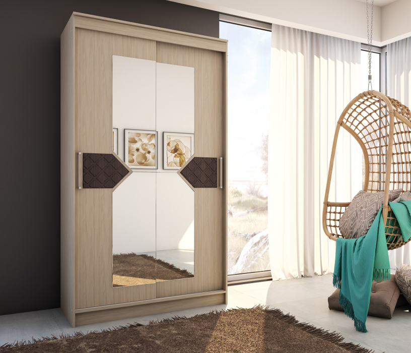 Шкафы-купе, ЛДСП Шкаф-купе НИКОЛЬ 2 Ясень Шимо-Лиственница темная