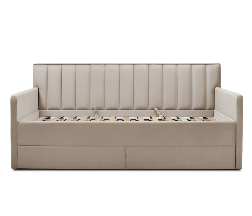 Мягкая кровать, Кровать с дополнительным спальным местом и боковинами Порше, микровелюр