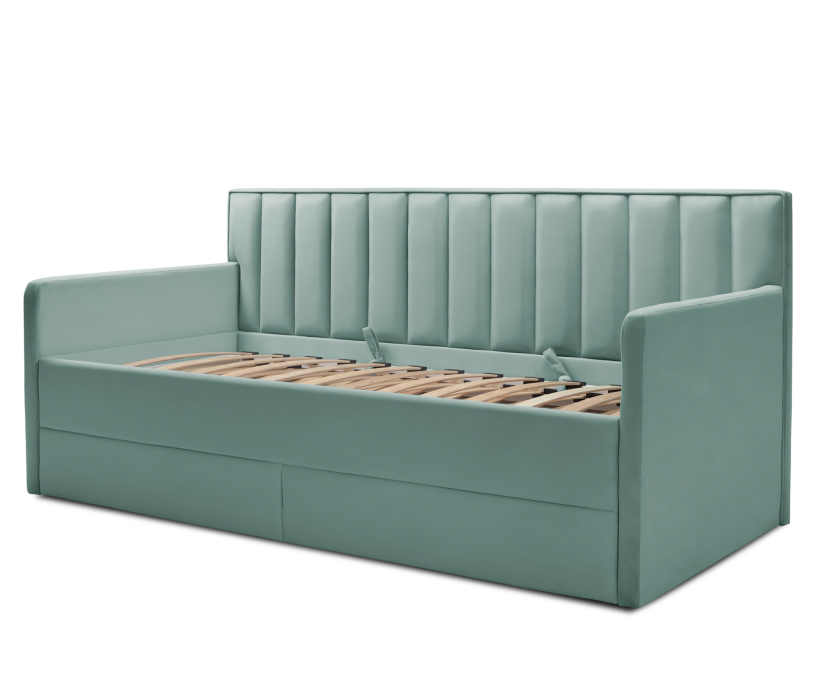 Мягкая кровать, Кровать с дополнительным спальным местом и боковинами Порше, микровелюр