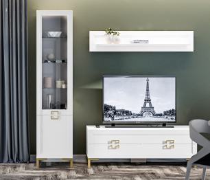 Комплект для гостиной с витриной Ассоль, Белый