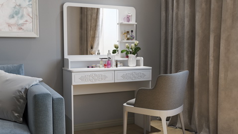 Зеркала в спальню, Туалетный столик с зеркалом Ассоль Лайт ТСН-3