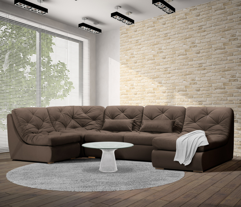 Диваны угловые в гостиную, Диван модульный Борнео со спальным местоп П-образный, велюр
