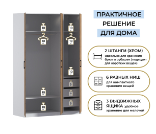 Шкаф трехдверный Макс 1500 мм, вариант №4 (ЛДСП)