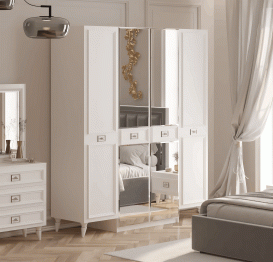 Шкаф в спальню 4х дверный Валенсия (серебро)