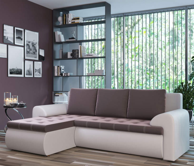 Диваны угловые в гостиную, Угловой диван Ванкувер левый, экокожа/велюр