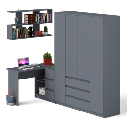 Шкаф-комод четырёх-дверный Мори с компьютерным угловым столом МС-16 правый и полкой