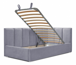 Кровать с мягким изголовьем угловая Лайф 140 с подъемным механизмом, микровелюр